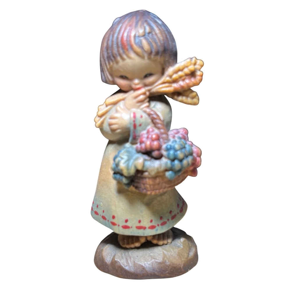 ANRI Ferrandiz Wood Carving Figurine Harvest Girl with Grapes and Wheat Italy 3"